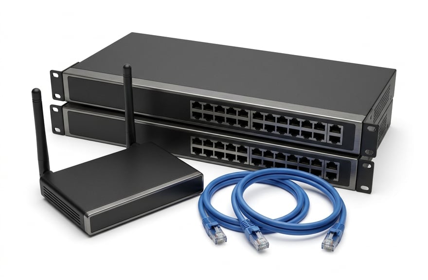 A rack-mount network switch with a row of ports along the front face.